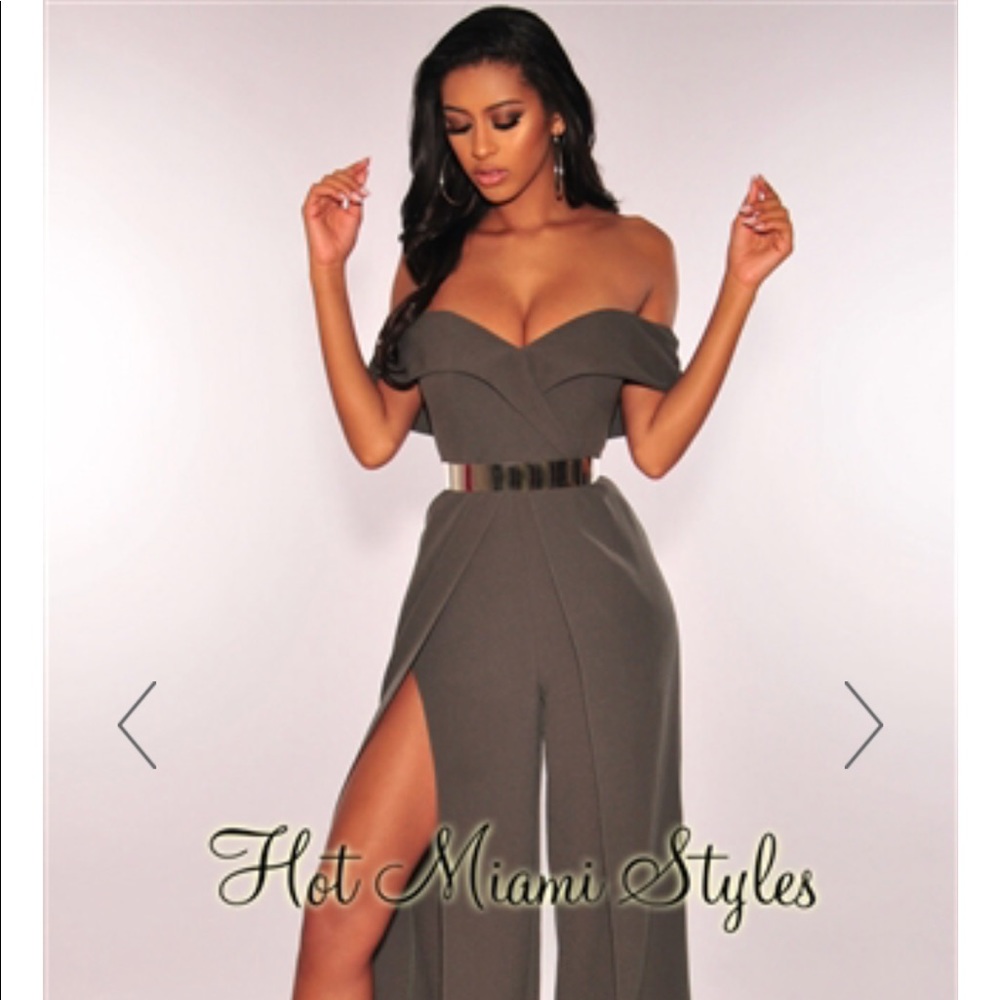 Olive Faux Wrap Off Shoulder Palazzo Jumpsuit